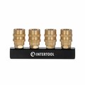 Intertool Air Splitter Manifold, 4-Way, Straight, Brass Couplers PT08-1856